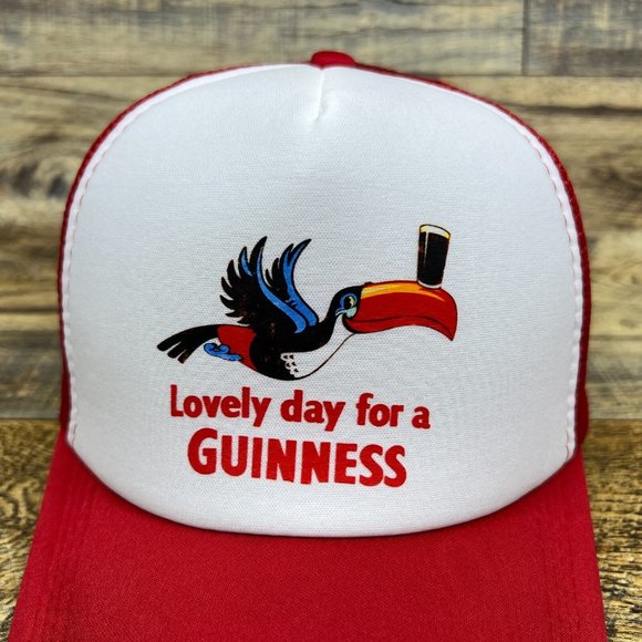 Guinness Toucan Beer Mens Trucker Hat Red Snapback Lovely Day 1950s Ad Ball Cap - Picture 3 of 8